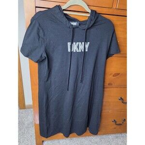 NWT DKNY Hooded Dress Size Large Black 90's Short Sleeve Streetwear Sporty